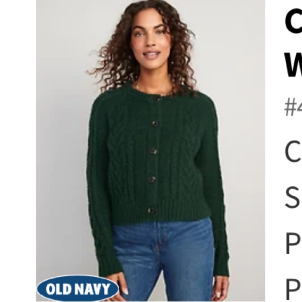 Old Navy dark green front button cable knit cardigan